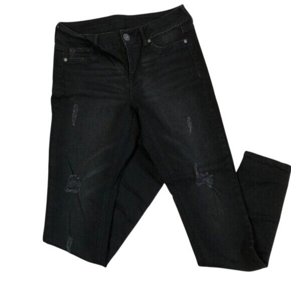 Maurices Distressed Black Jeans Womens Cotton Blend Medium Large - Picture 1 of 8